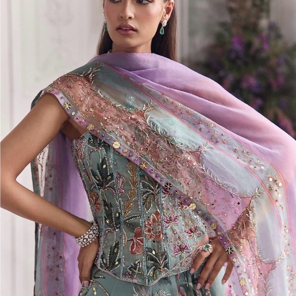 Mahima Mahajan Dresses & Skirts - Elegant Lavender and Teal Embroidered Corset Wedding Lehenga from Mahima Mahajan